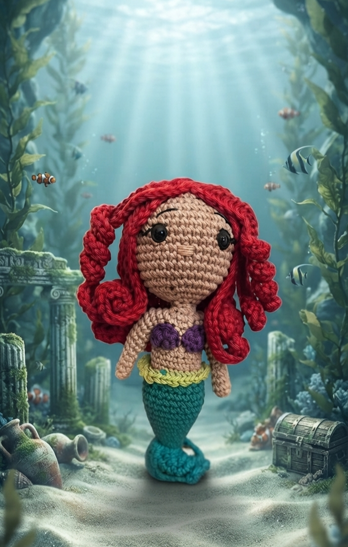 Boneca inspirada na Ariel em Amigurumi