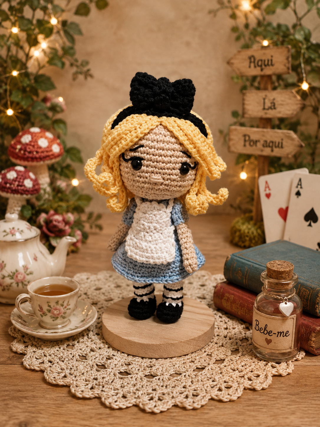 Boneca inspirada na  Alice no pais das maravilha em Amigurumi
