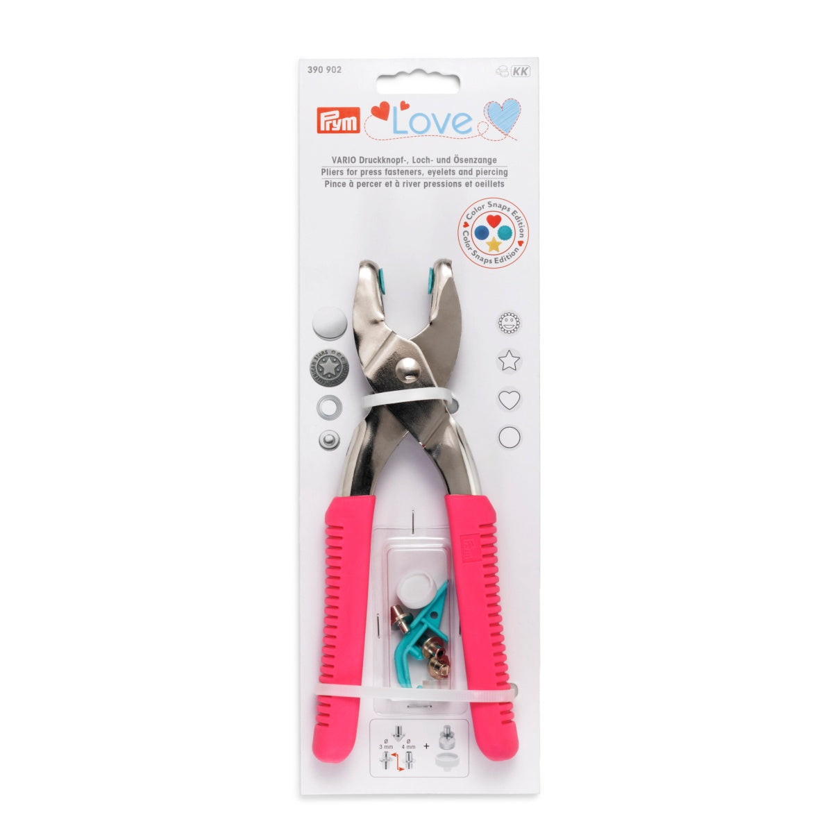 Alicate para botões de pressão 3-4mm Prym Love rosa